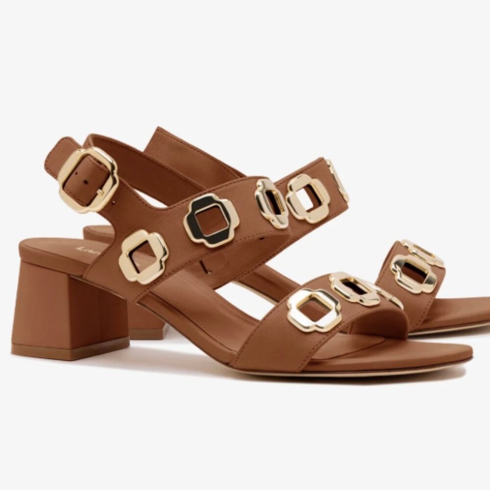 Larroude Handmade In Brazil Leather Milan Heeled Sandals Caramel - Picture 2 of 9
